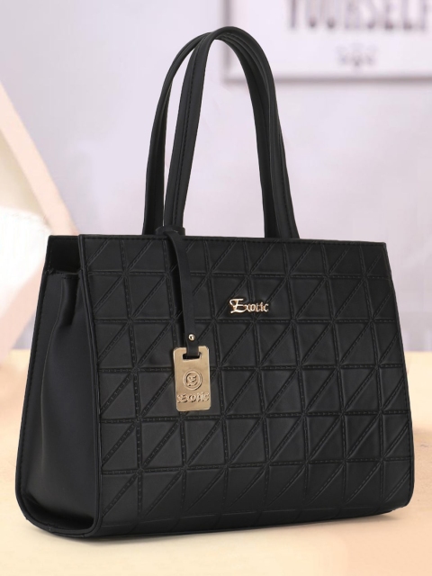 

Exotic Black Textured PU Structured Handheld Bag with Quilted