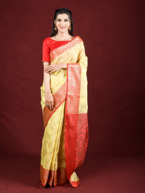 

Exclusiva Yellow & Red Ethnic Motifs Zari Saree