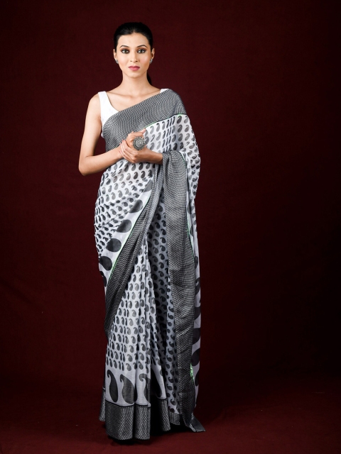 

Exclusiva White & Black Paisley Brasso Saree