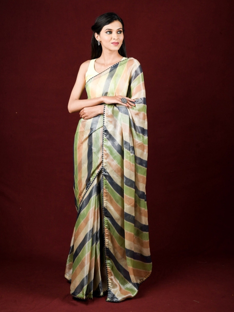 

Exclusiva Pink & Blue Striped Brasso Saree