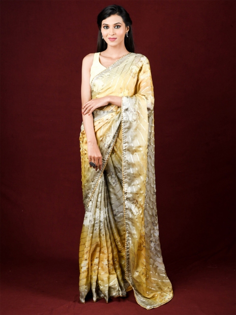 

Exclusiva Beige & Cream-Coloured Striped Zari Brasso Saree