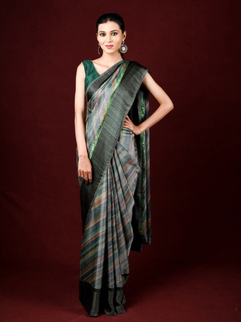 

Exclusiva Grey & Blue Striped Brasso Saree