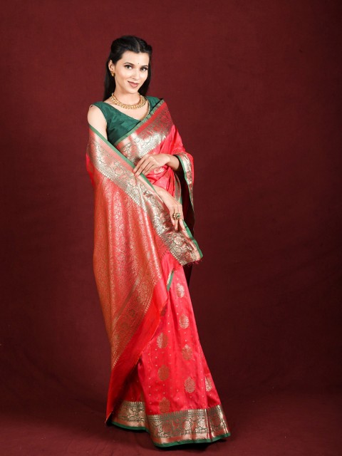 

Exclusiva Magenta & Gold-Toned Ethnic Motifs Zari Saree