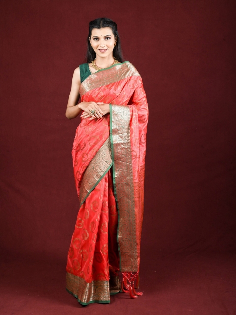 

Exclusiva Pink & Green Ethnic Motifs Zari Saree