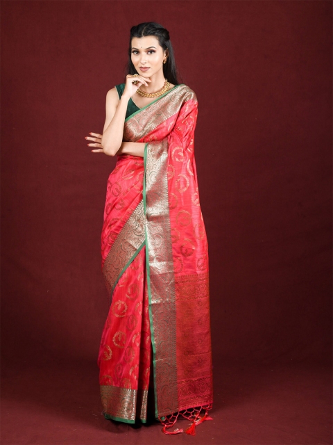 

Exclusiva Pink & Green Ethnic Motifs Zari Saree