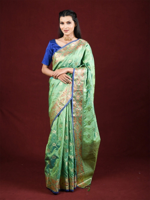 

Exclusiva Green & Gold-Toned Ethnic Motifs Zari Saree