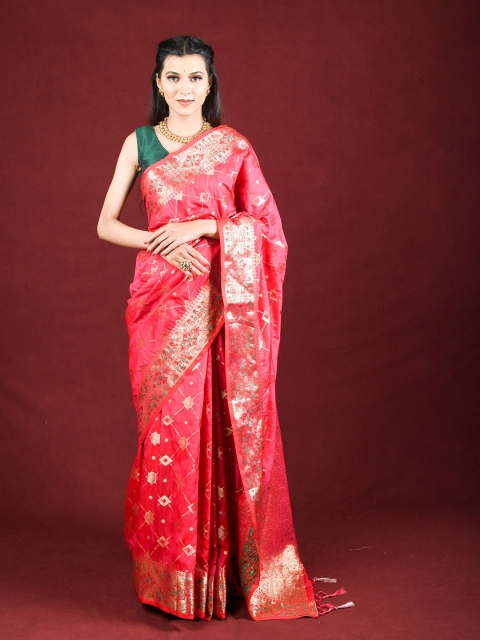 

Exclusiva Pink & Gold-Toned Ethnic Motifs Zari Saree