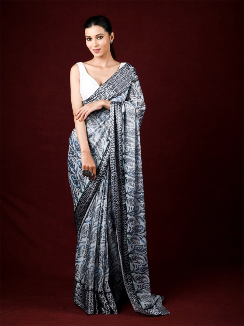 

Exclusiva Grey & Off White Paisley Brasso Saree