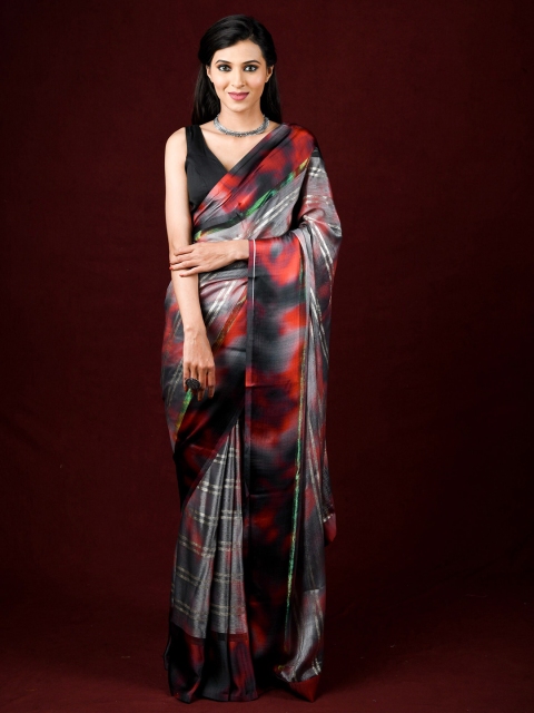 

Exclusiva Black & Red Striped Brasso Saree