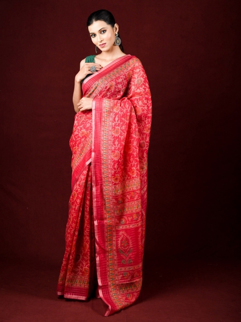 

Exclusiva Red & Green Floral Saree