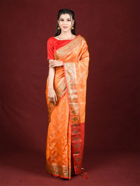 

Exclusiva Orange & Red Ethnic Motifs Zari Saree