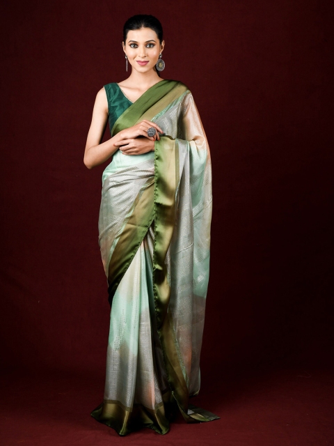 

Exclusiva Green & Pink Digital Print Brasso Saree