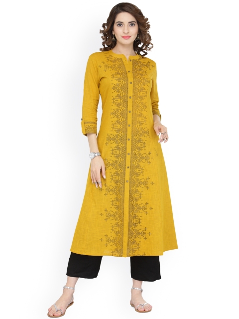 

Varanga Women Yellow Printed A-Line Kurta