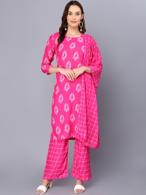 

SURHI Women Ethnic Motifs Printed Kurta with Palazzos, Pink