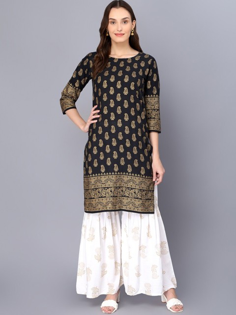 

SURHI Women Floral Printed Kurta with Sharara, Black