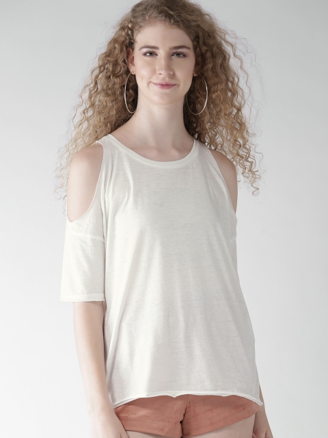 

FOREVER 21 Women White Solid Cold Shoulder Boxy Top