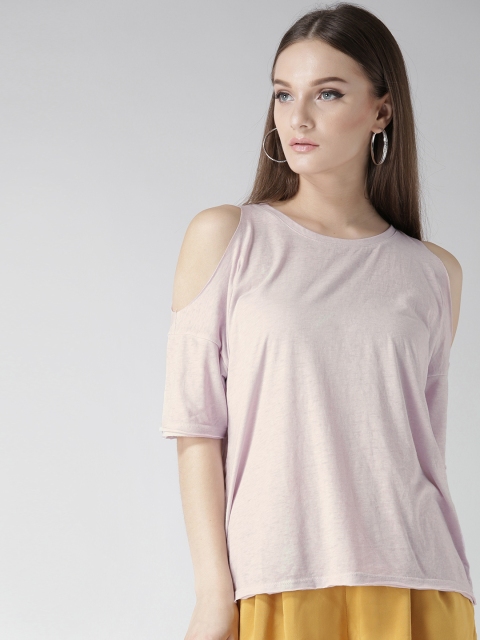 

FOREVER 21 Women Lavender Solid Cold Shoulder Top