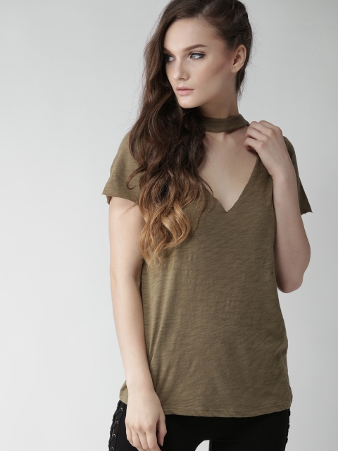 

FOREVER 21 Women Olive Green Solid Top
