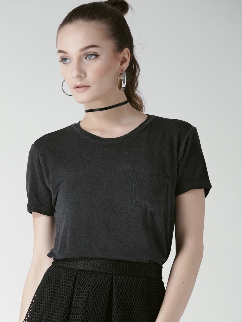 

FOREVER 21 Women Charcoal Grey Solid Round Neck T-shirt