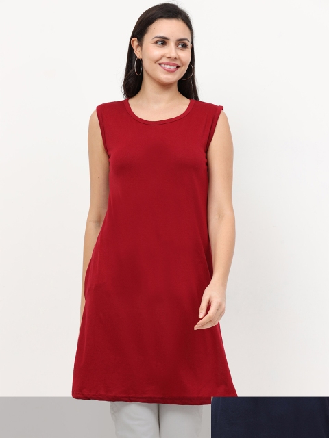 

Fleximaa Maroon & Navy Blue Pack of 2 Longline Sleeveless Tops