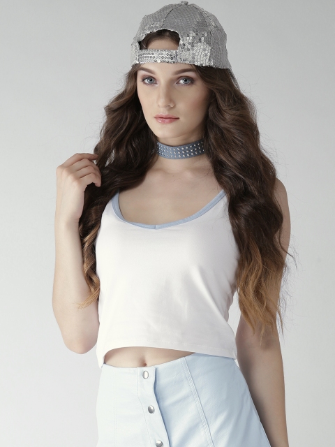 

FOREVER 21 Women White Styled Back Crop Top