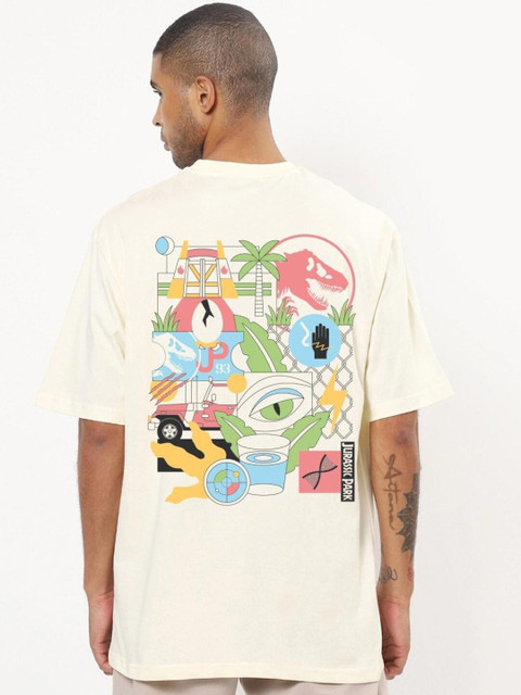 

Bewakoof Men Cream-Coloured Printed Loose T-shirt