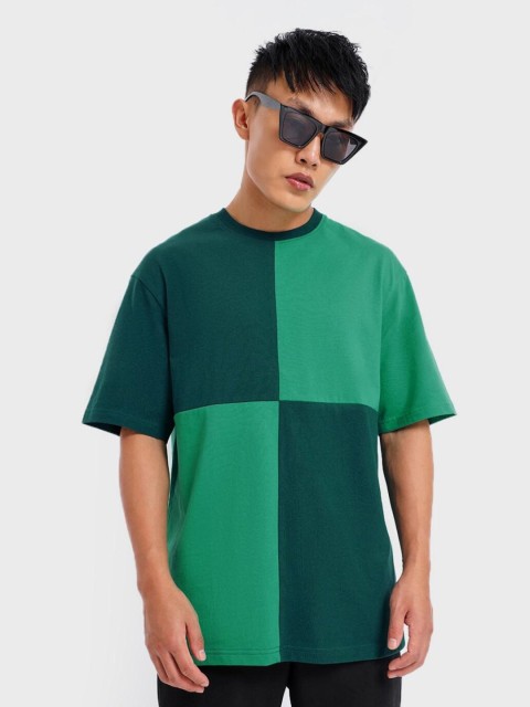 

Bewakoof Men Green Colourblocked Loose T-shirt