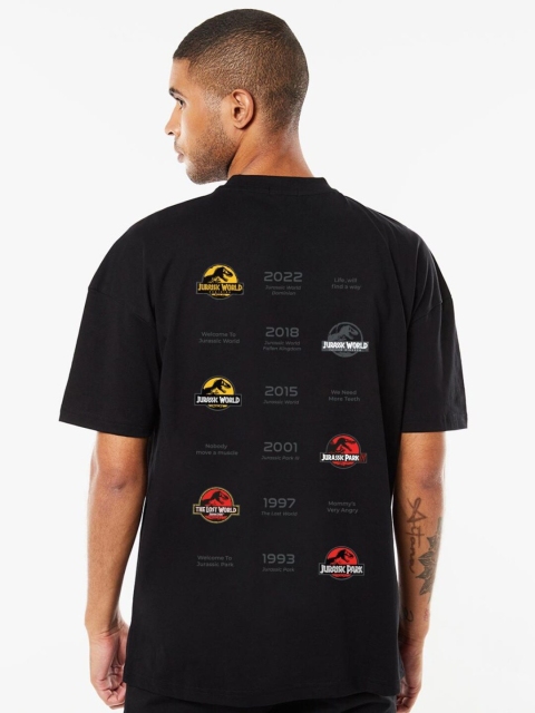 

Bewakoof Men Black Printed Drop-Shoulder Sleeves Loose Cotton T-shirt