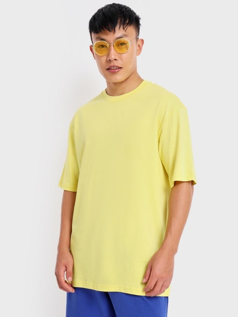 

Bewakoof Men Yellow Drop-Shoulder Sleeves Loose Cotton T-shirt