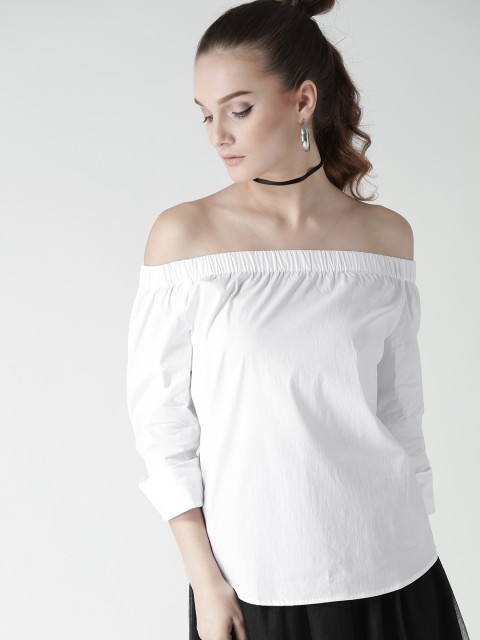 

FOREVER 21 Women White Bardot Top
