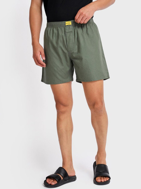 

Bewakoof Men Olive Solid Pure Cotton Boxer