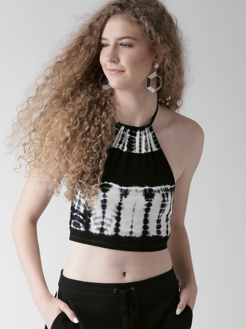 

FOREVER 21 Women Black & White Dyed Crop Fitted Top