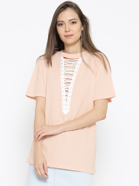 

FOREVER 21 Women Pink Solid Pure Cotton Top
