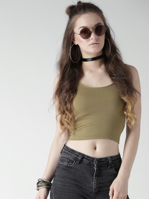 

FOREVER 21 Women Olive Green Solid Crop Top