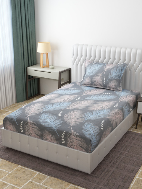 

Molly & Michel Grey & Pink Floral 210 TC Single Bedsheet with 1 Pillow Cover