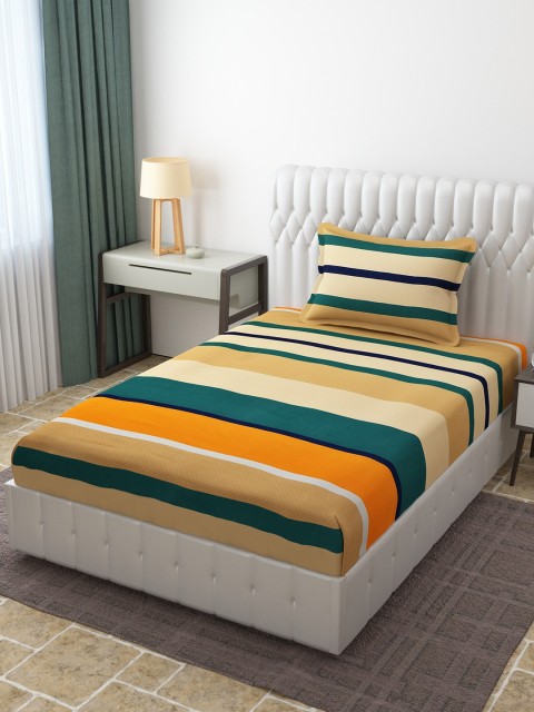 

Molly & Michel 220 TC Orange & Green Striped Single Bedsheet with 1 Pillow Cover