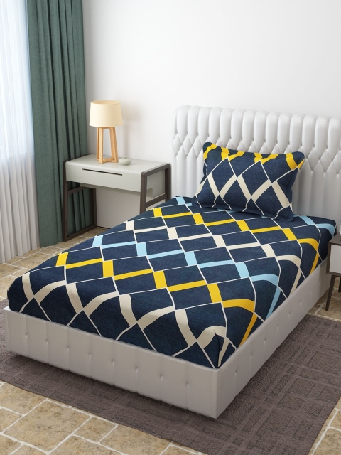 

Molly & Michel Grey & Blue Printed 210 TC Single Bedsheet with 1 Pillow Covers