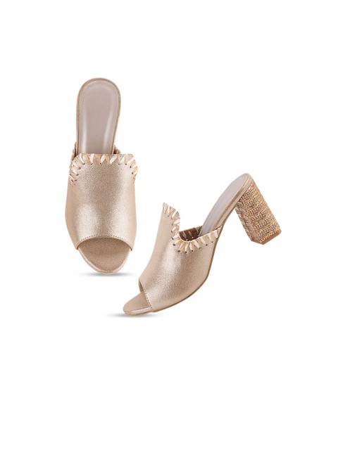 

THE WHITE POLE Gold-Toned Embellished Party Block Mules with Laser Cuts