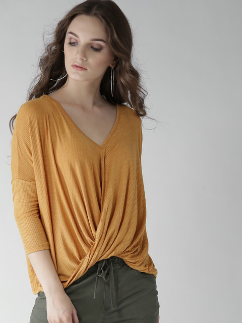 

FOREVER 21 Women Mustard Yellow Wrap Top