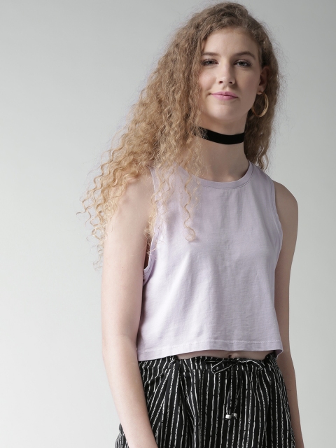 

FOREVER 21 Women Lavender Solid A-Line Crop Top