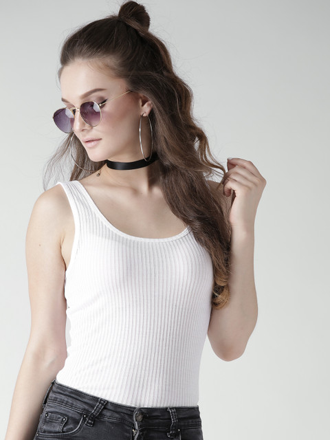 

FOREVER 21 Women White Self-Striped Fitted Top
