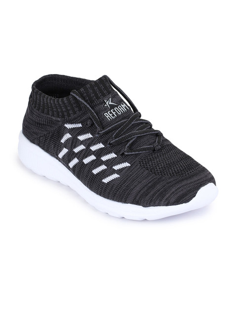 

REFOAM Men Black & White Lace-Up Mesh Running Non-Marking Sports Shoes