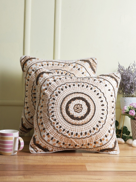 

Sangria Set of 2 Embellished Square Cushion Covers, White