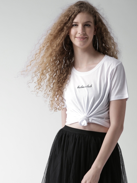 

FOREVER 21 Women White Solid Round Neck T-shirt