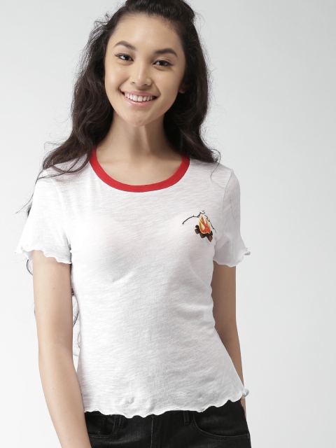 

FOREVER 21 Women White Solid Round Neck T-shirt