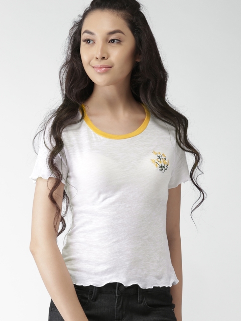 

FOREVER 21 Women White Solid Round Neck T-shirt