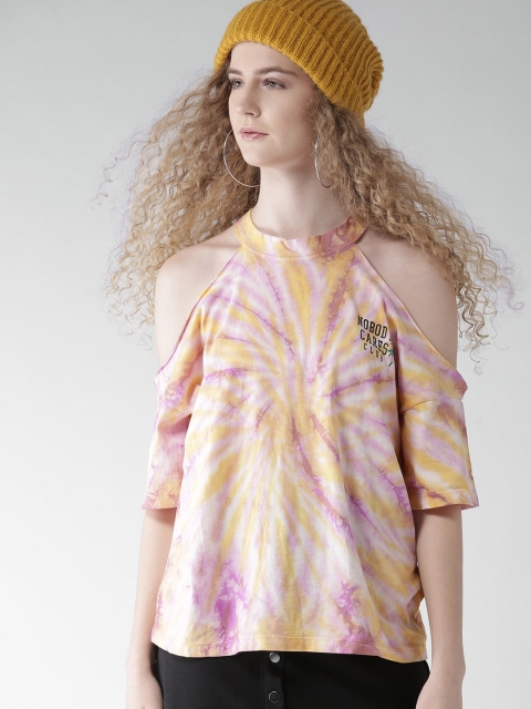 

FOREVER 21 Women Purple & Yellow Dyed Top