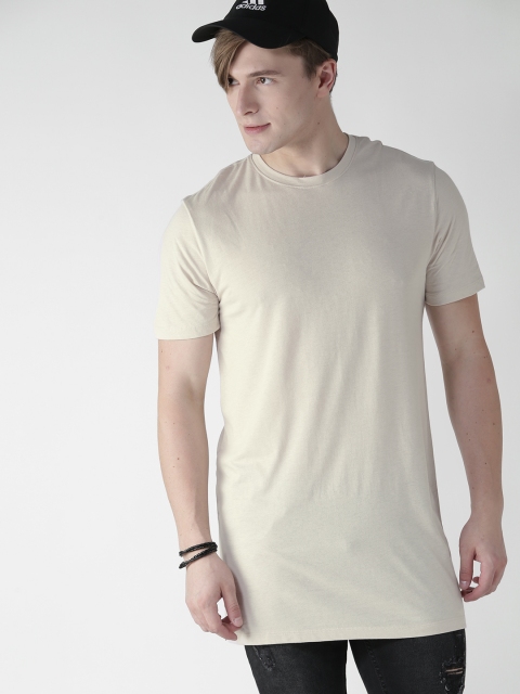 

FOREVER 21 Men Beige Solid Round Neck T-shirt