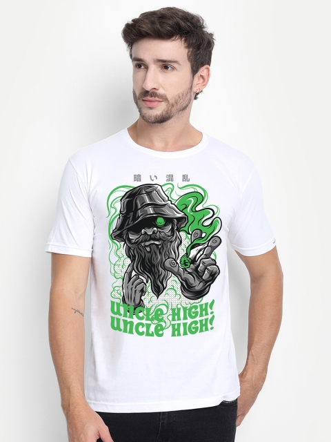 

THREADCURRY Men White Printed Cotton T-shirt