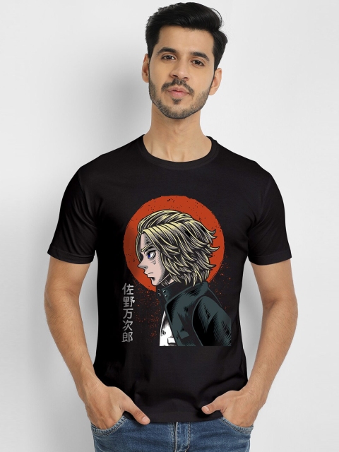 

THREADCURRY Men Black Printed Cotton T-shirt